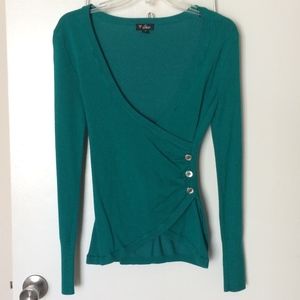 GUESS Teal V-neck Sweater Top S/P (feels like XS)